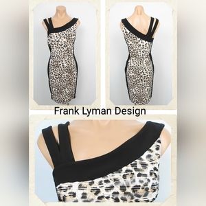Frank Lyman Design, Black & Leopard Print, Sheath Midi Dress, Size 8